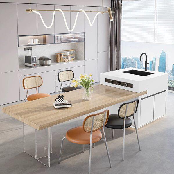 岛台餐桌一体可伸缩岩板奢石定制吧台家用餐桌意式现代简约可储物