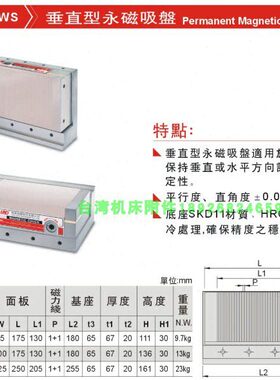 台湾精展 54070MWS 垂直型永磁吸盘MW307S MW407S MW510S