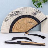 丝艺堂扇子折扇中国风女扇7寸折扇女棉麻夏季 古风舞蹈折叠礼品扇
