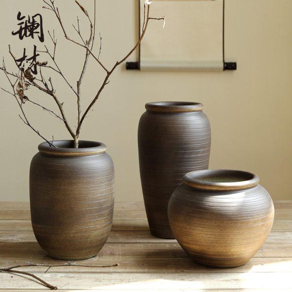复古粗陶罐子侘寂风禅意花瓶手工陶花器家居客厅装饰中式插花花盆,家居饰品,花瓶,淘宝优惠券,粉丝福利购,淘宝优惠卷
