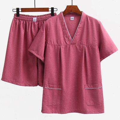 仿麻素色汗蒸服女大码男桑拿服足疗洗浴按摩浴衣家居睡衣情侣套装