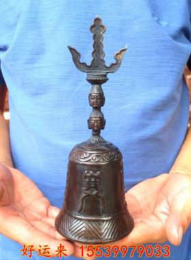 纯铜三清铃黄铜大号铜铃铛三叉金刚铃法器天蓬帝钟手摇铃