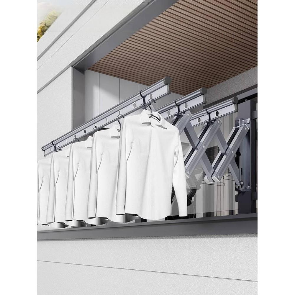 好店阳台伸缩晾衣架窗外栏杆户外推拉晾衣架可折叠晾衣杆户外凉爽