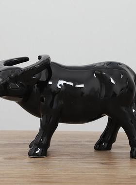十二生肖陶瓷牛摆件黑色牛转乾坤招财风水镇宅家居办公室工艺摆设