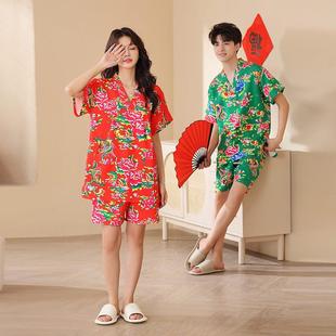 东北大花汗蒸服女款 情侣 洗浴服男士 聚酯纤维桑拿足疗按摩服特大码