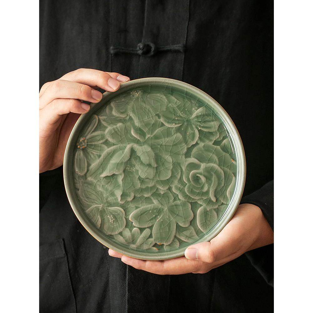 葛瑶官窑锅与干泡桌小茶盘水果盘两用陶瓷片锅垫养锅盘茶道安置,餐饮具,茶道/零配,淘宝优惠券,粉丝福利购,淘宝优惠卷