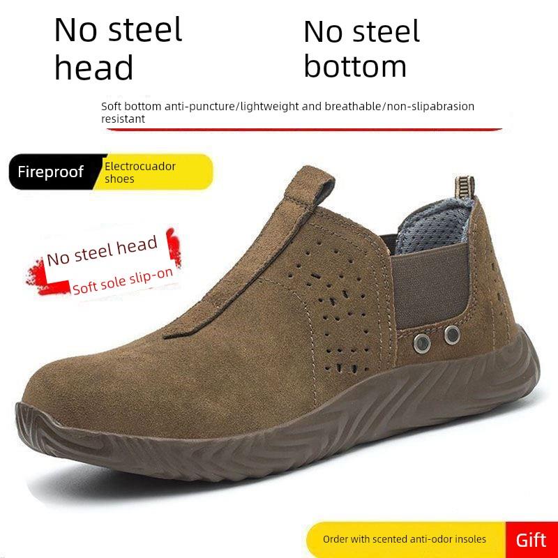 焊工劳保鞋无钢头休闲软底不防砸夏季透气牛皮防烫防火花轻便耐磨