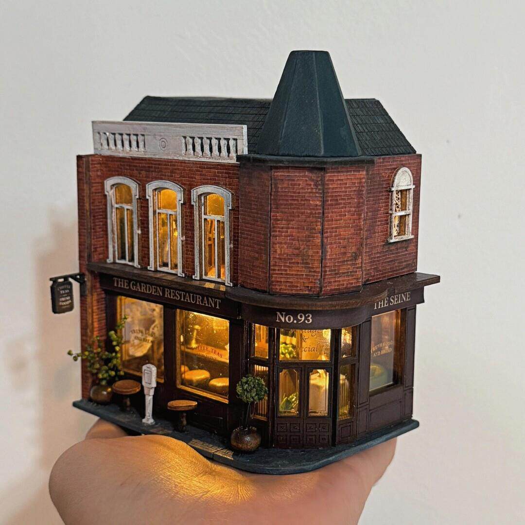 智趣屋转角西餐厅屋立体拼图微缩模型房子diy木质手工装饰摆件礼