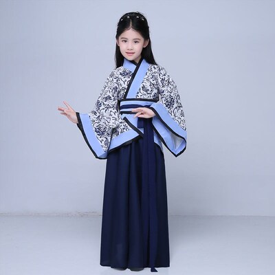 儿童汉服六一青花瓷小孩红楼梦贾母服老太太老爷爷夫子百姓演出服