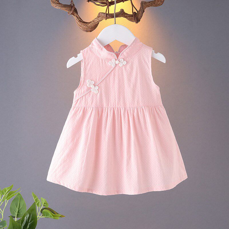 女宝宝唐装背心裙夏装纯棉0-1-2-3岁4女童婴儿连衣裙复古旗袍裙子