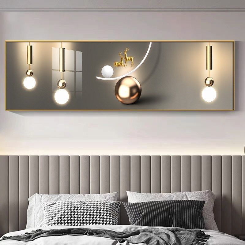 装饰画轻奢时尚晶瓷画主卧室床头横版客厅沙发背景墙壁画房间抽象,家居饰品,现代装饰画,淘宝优惠券,粉丝福利购,淘宝优惠卷