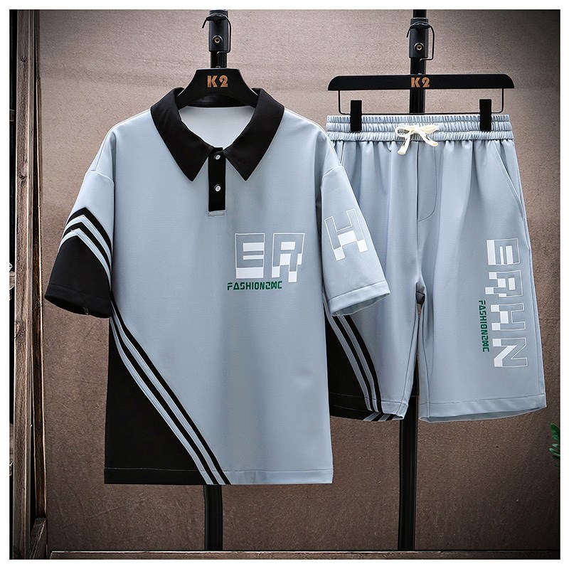 2023夏季休闲套装男时尚短袖T恤男一套五分裤男装N衣服TZ6896-P65