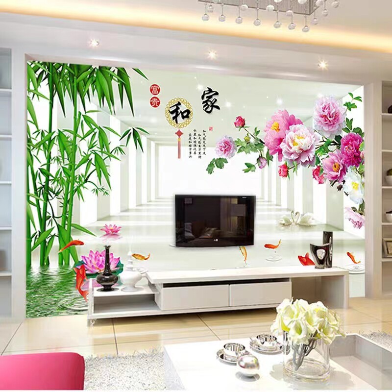 3d电视背景墙壁布中式家和富贵影视墙8d立体壁画U客厅沙发壁纸墙