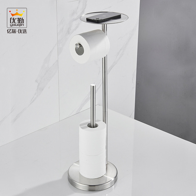 卫生间不锈钢卷纸架落地式免打孔厕纸架K置地式置物架浴室纸巾架