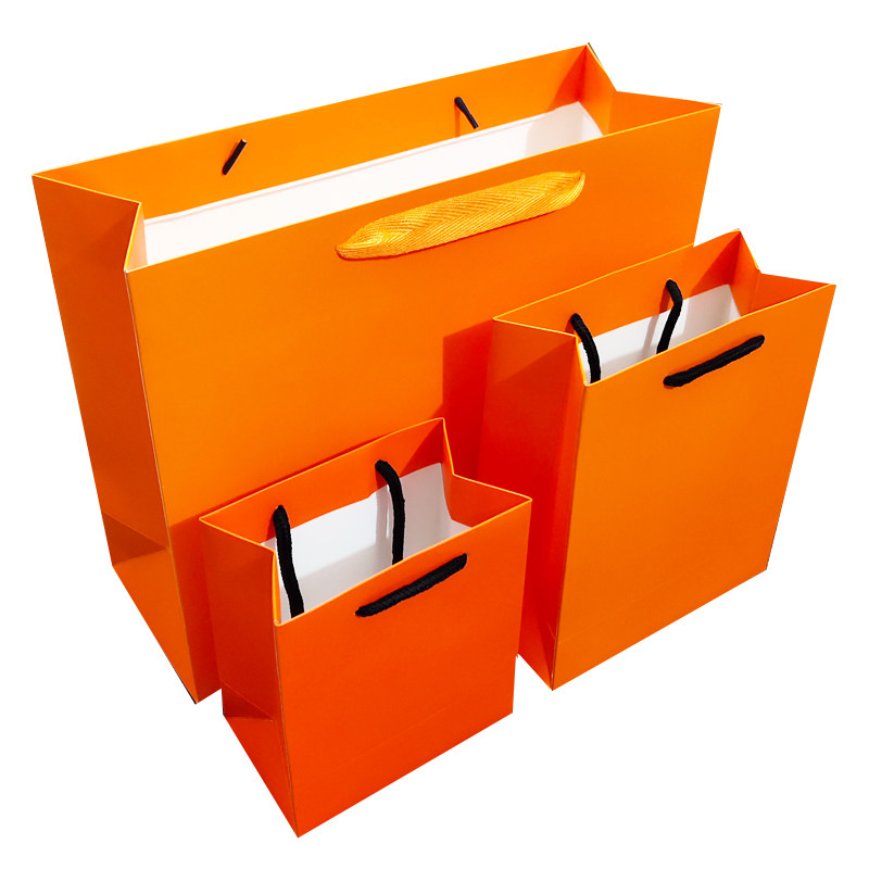 横款大号橘黄色袋 橘色纸袋 桔色手提袋小号礼品袋 桔黄色服装袋