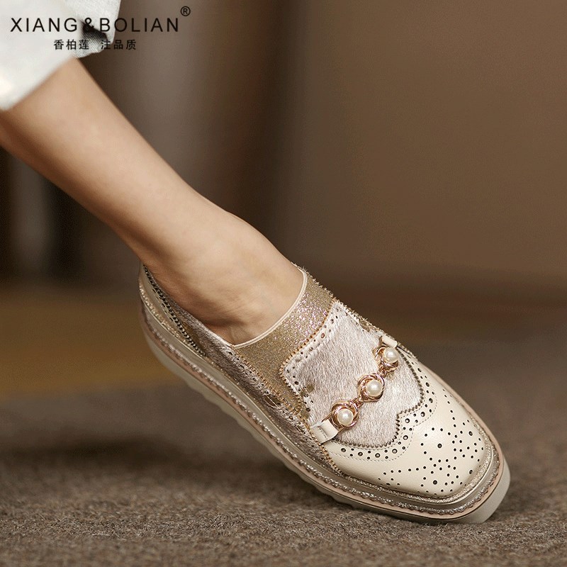 杨大叔真皮d高跟厚底松糕鞋女2024春秋新款时尚防水台坡跟平底单