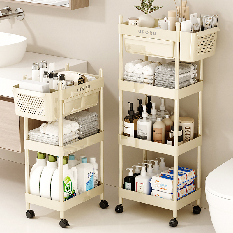 卫生间置物架浴室厕所夹缝隙洗手间洗漱台储物柜落地可移动小推车