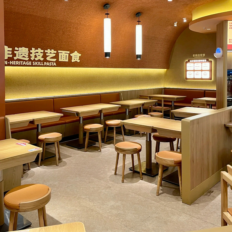 老碗会定制同款桌椅餐厅面馆小吃连锁店带抽屉商用实木桌椅组合