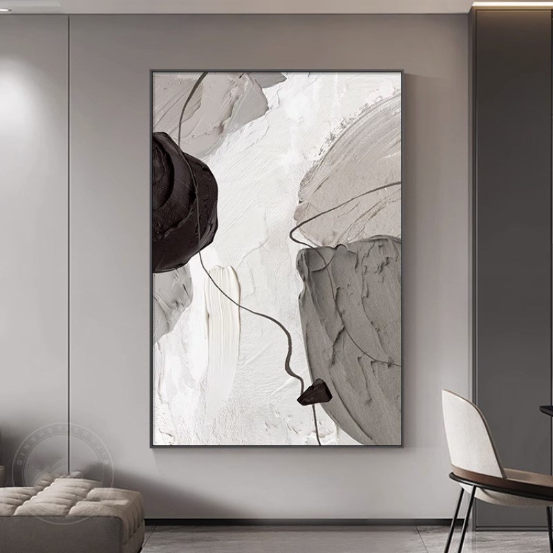 黑白灰抽象工业风装饰画简约现代客厅装J饰画高级感沙发背景墙挂图片