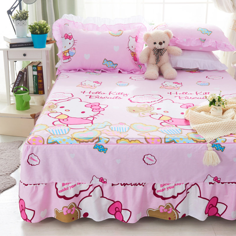全棉粉色韩版卡通可爱女童儿童床裙少女女N孩一米二床罩 公主粉