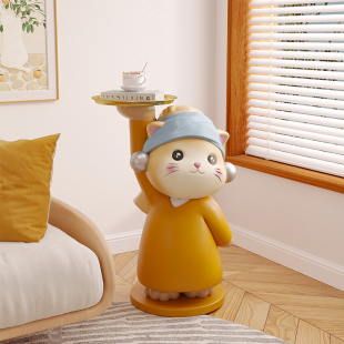 艺术猫奶油风落地摆件茶几床头客厅大型收纳沙发边几卡通电视柜旁