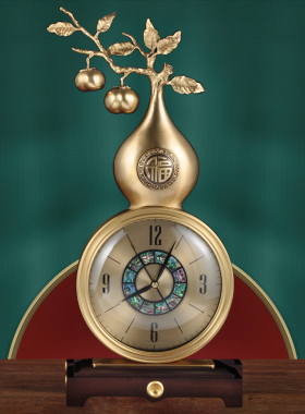 黄铜事事顺心葫芦座钟摆件台式时钟石英钟家居客厅电视柜装饰品
