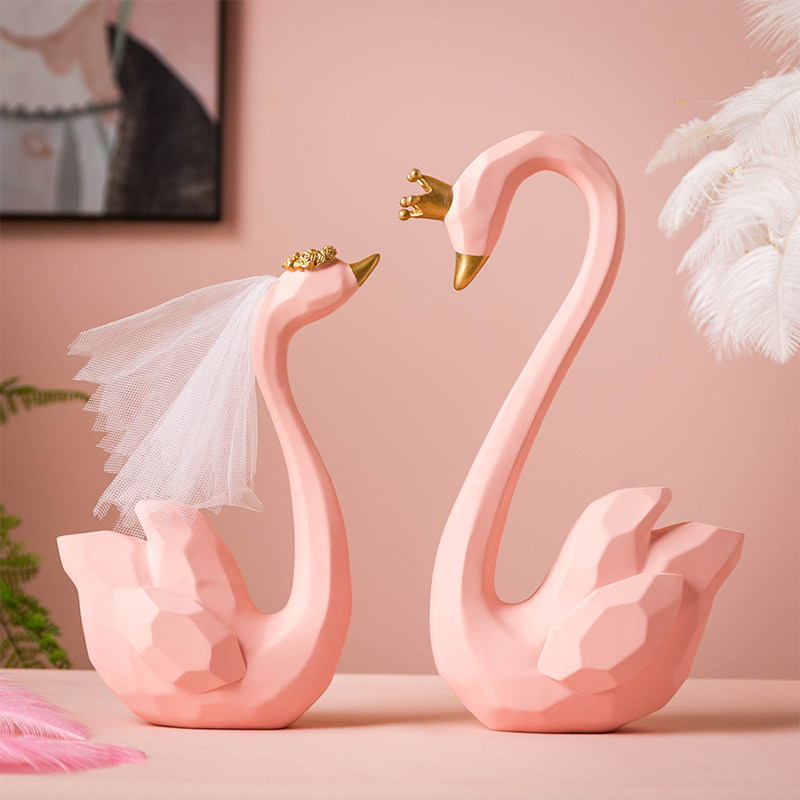 天鹅摆件一对客厅酒柜高级家居装饰品订婚新婚结婚礼物送新人闺蜜