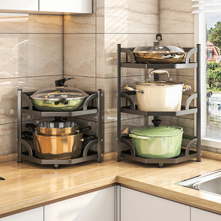 厨房置物架台面转k角锅具收纳架防滑三角铁锅架子放锅架灶台置锅