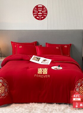 结婚喜被红色被子大豆纤维被双人冬F被加厚保暖被芯春秋被婚庆棉