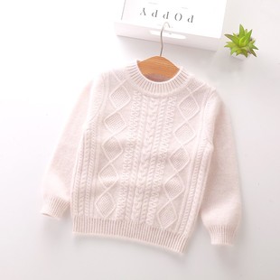 儿童羊绒衫白色毛衣纯山羊绒女童100洋气宝宝加厚男童打底羊毛衫