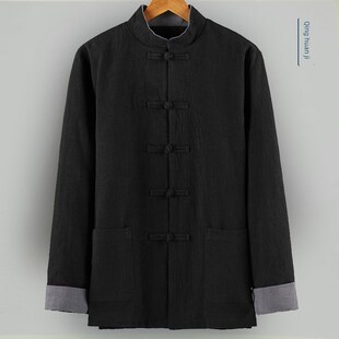 古朴典雅的唐装~冬季男士亚麻唐装加绒加厚休闲外套宽松禅茶服装