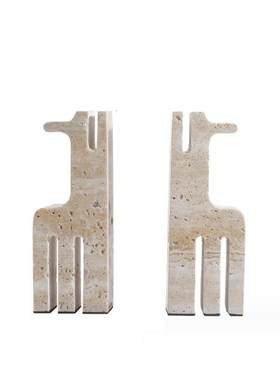 简约现代侘寂风仿黄洞石书档书靠样板间书房书柜软装工艺品摆件