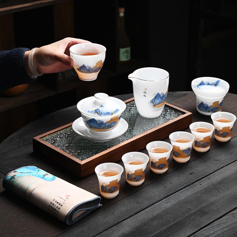 羊脂玉瓷冰种高档功夫茶具套组中国白德化茶杯盖碗整套礼盒送礼