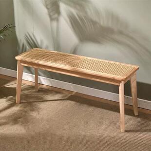 长条凳实木藤编昌迪加尔民宿餐椅床尾凳家用中古换鞋凳板凳长凳子