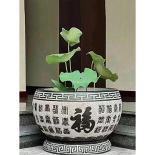 石雕鱼缸花盆青石荷花石缸庭院石头水缸养鱼彷古摆件门海户外石槽