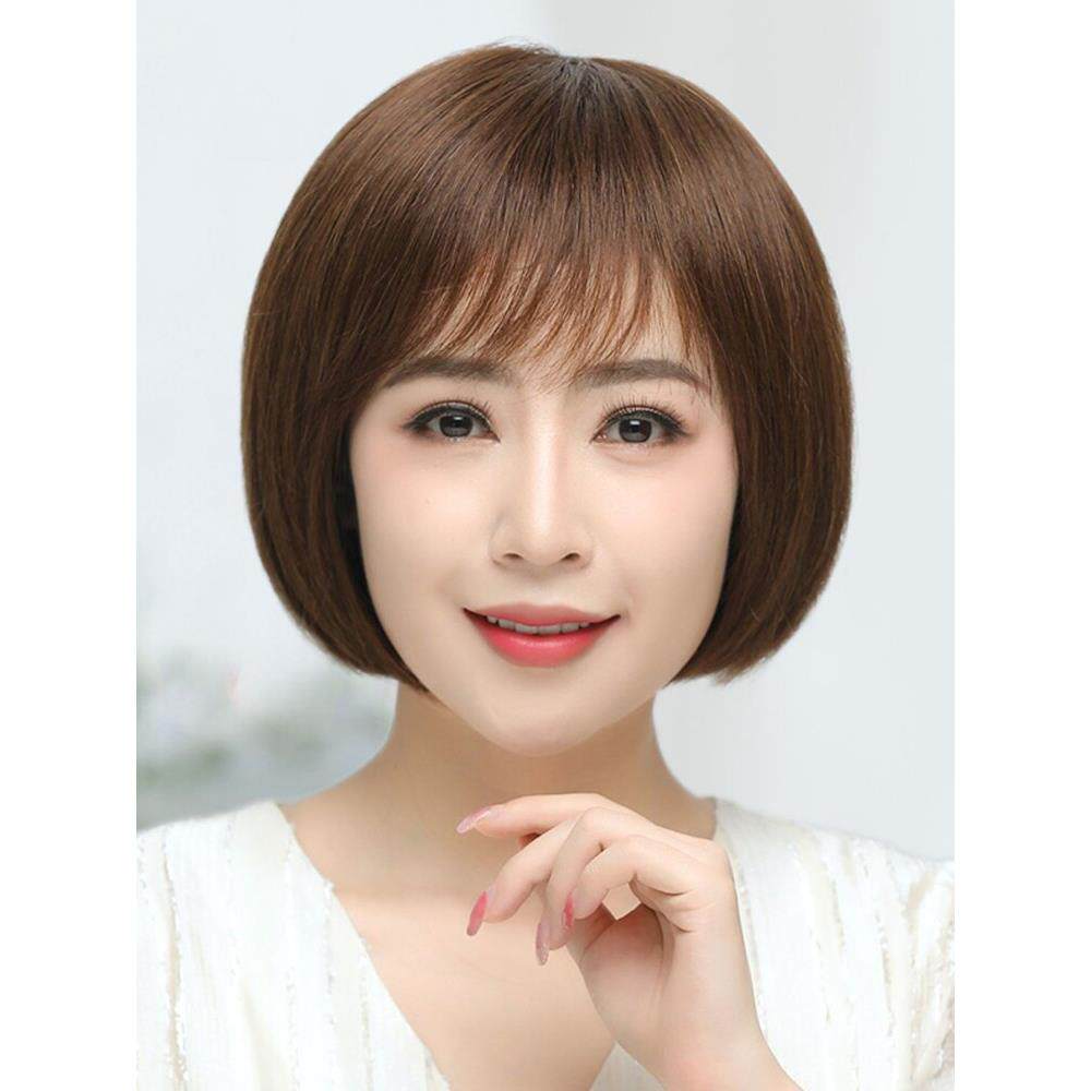 假发女真发全真人发短直发中老年女士妈妈款波波头自然透气斜刘海