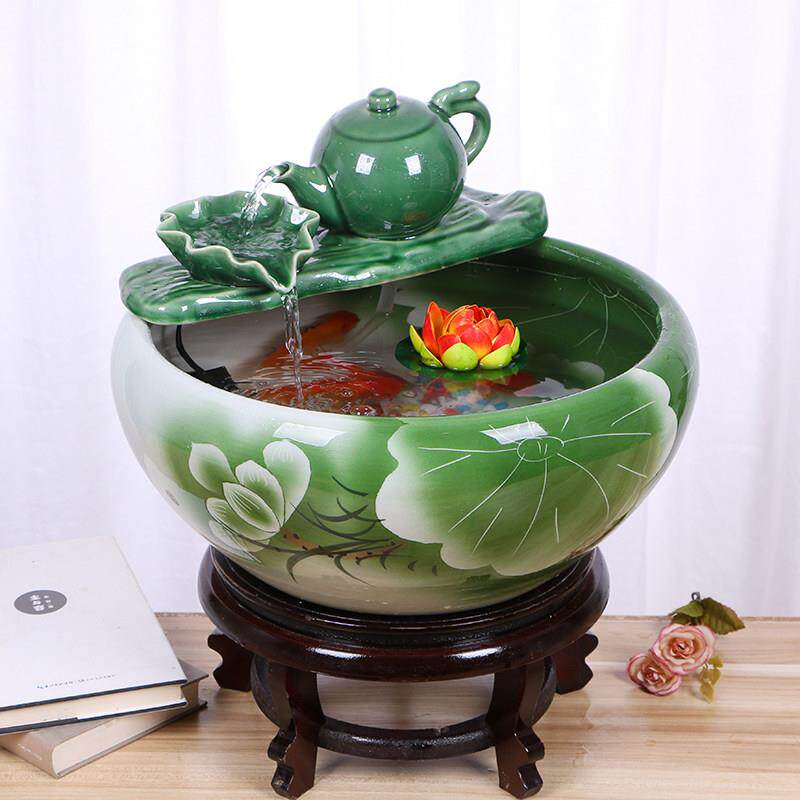 景德镇陶瓷鱼缸客厅喷泉桌面流水鱼缸家用小型循环招财鱼缸养鱼盆
