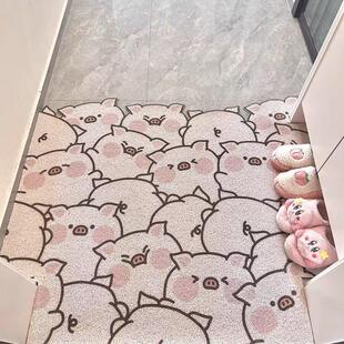 可爱粉色猪猪丝圈入户地垫门内门外刮泥蹭土玄关进门脚垫任意裁减