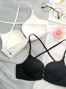 交叉美背内衣女小胸聚拢无痕前扣文胸罩2024新款爆款白色夏季薄款