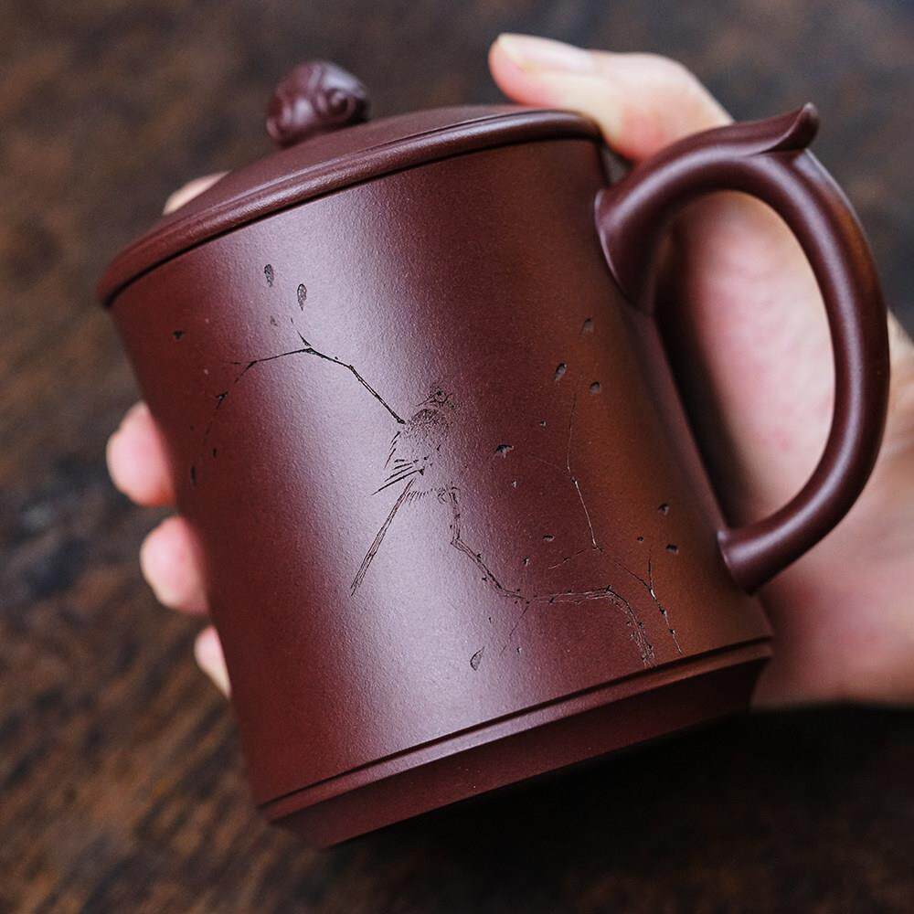 颐壶春高端办公个人杯宜兴紫砂杯带盖子手工茶杯可养礼盒装家用水