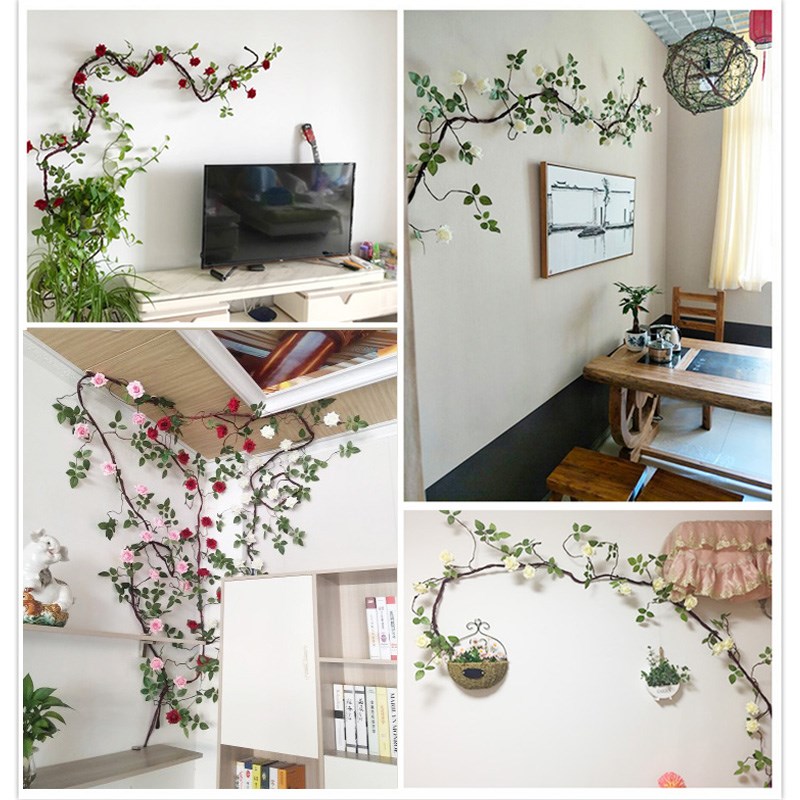 仿真玫瑰花藤绢花阳台装饰藤条假花藤蔓树叶绿植客厅墙面造景植物