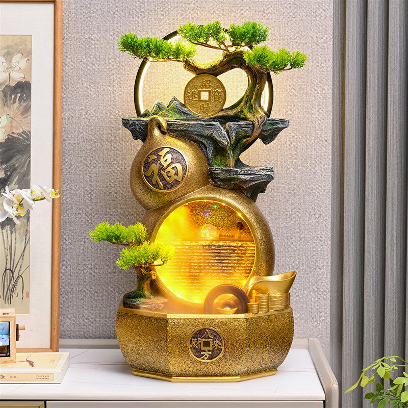 葫芦流水生财摆件循环水景办公室客厅玄关风水轮桌面开业送礼乔迁