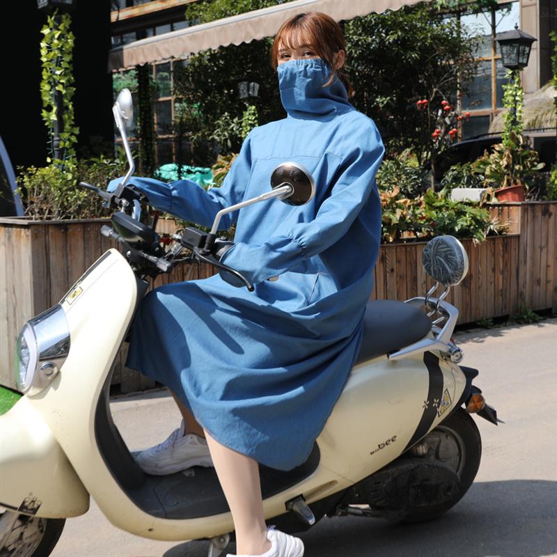 电瓶车电动车摩托骑行牛仔防晒衣女长款骑车遮阳衣外套防风服披肩