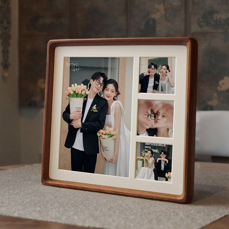 以琳画框实木相框4宫格定制闺蜜情侣婚纱照亲子宝宝B超照片做成框