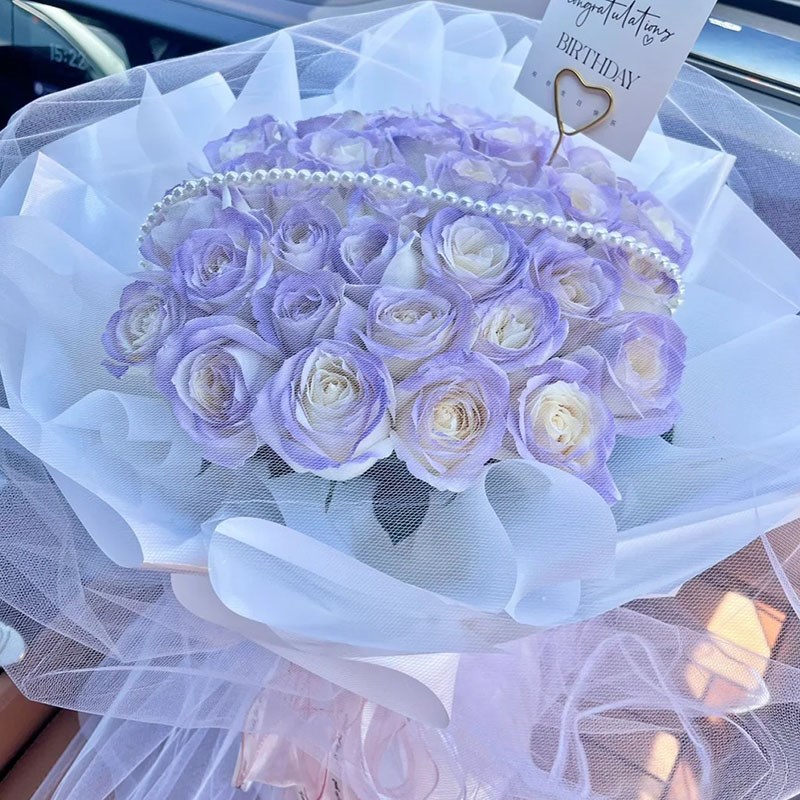 全国鲜花同城速递99朵薄雾紫紫玫瑰花束配送女友北京上海广州花店