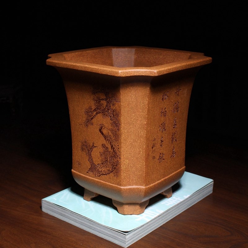 飘口玲珑八方精品紫砂兰花盆专用许成安原矿五彩老段泥慧兰蝴蝶兰