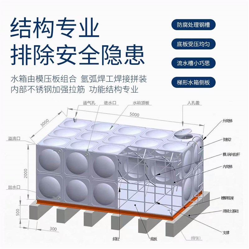 304不锈钢长方形消防保温储水罐家用蓄水桶加厚BDF水塔定制