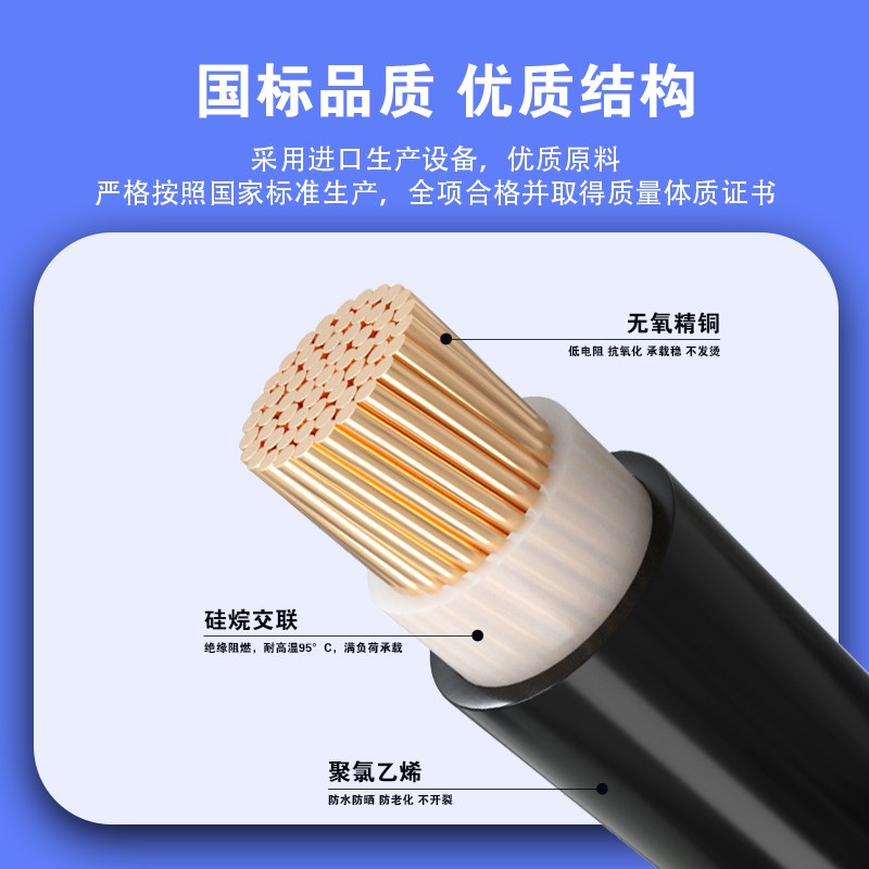 国标纯铜YJV单芯16 35 50 95 150 240平方国标铜线电线架空电缆线