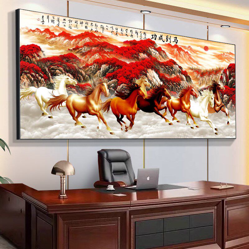 八骏图客厅挂画马到成功装饰画骏马办公室字画茶室沙发背景墙国画