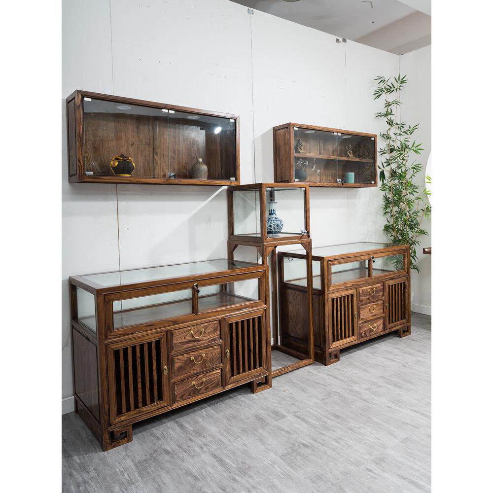 新中式实木珠宝展示柜玻璃展柜玉器首饰精品货架陈列柜中岛台壁柜